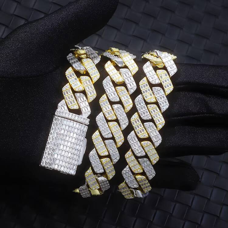 Fashion 2 Tone Yellow and White Sterling Silver 925 VVS Moissanite GRA Certificate Cuban Link Chain for Men