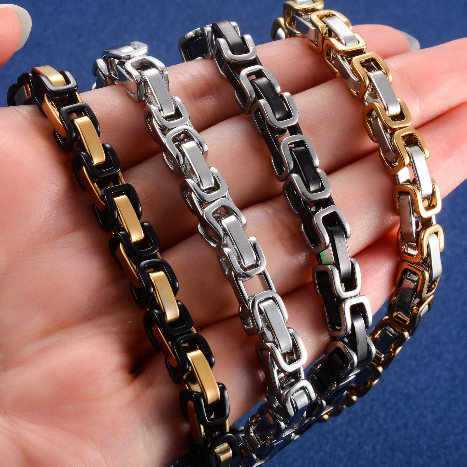 6mm 23cm Cool Stainless Steel Byzantine Chain Bracelet for Men Chunky Punk Rock Boy Hand Chain Anklet Wristband Metal Jewelry W250807