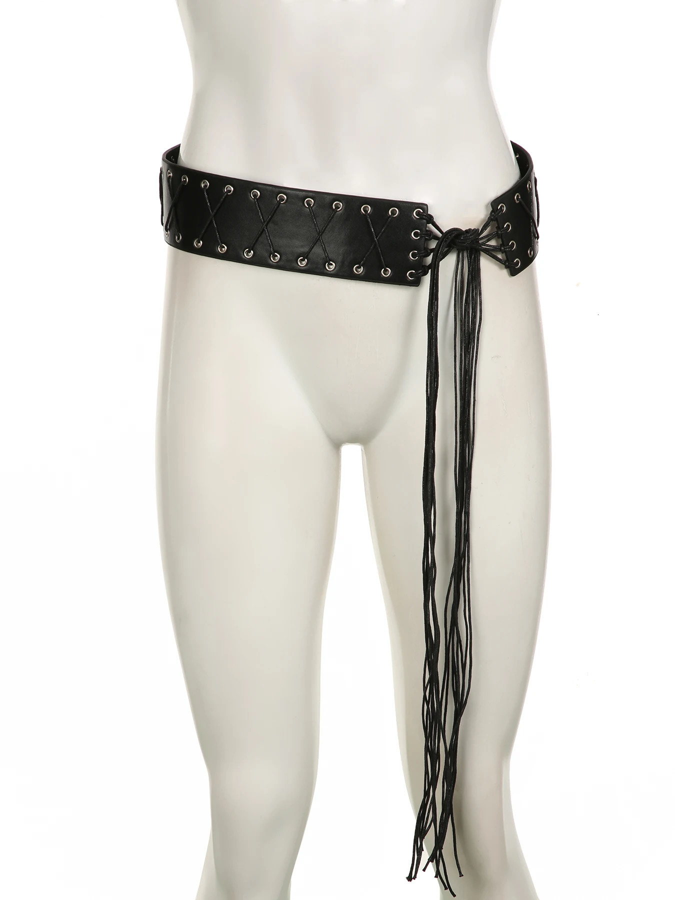 IAMSURE Vintage Bandage Tassels Pu Belt Y2K Hollow Out Punk WomenS Outdoor Fashion Skirts Jeans Trouser Decorative Waistband 250806