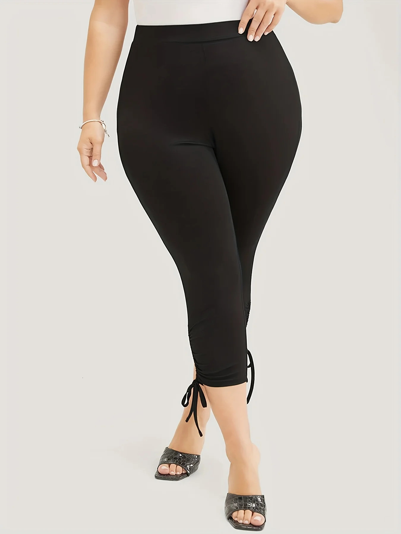 2023 summer womens plussize British style pant leg fashion n solid color slimfit cropped pants 250805