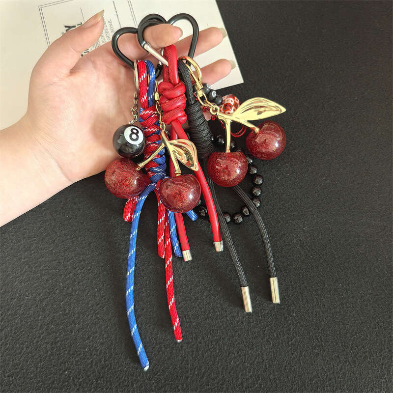 DHessentials Luxury Cherry Bag Charm - Unique Korean Style Keychain for Backpacks & Purses, High-End Mixed Material Accessory (60g)