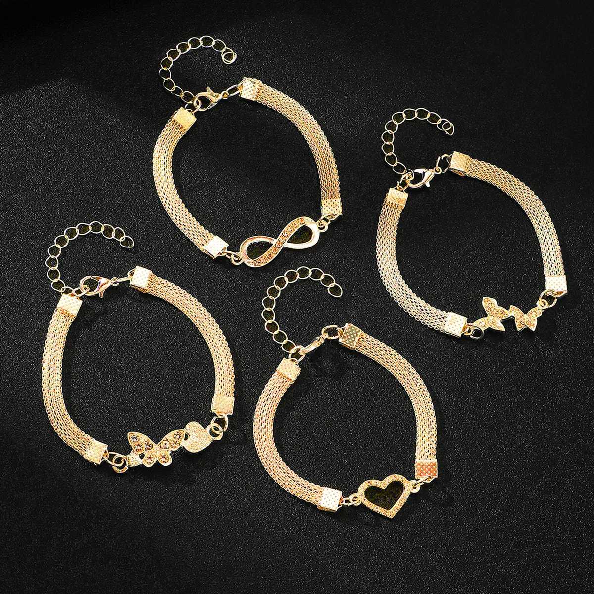 4pcs Vintage Rhinestone Infinite Symbol Butterfly Bracelet Punk Hollow Mesh Chain Bracelet for Women Elegant Charm Party Jewelry W250807