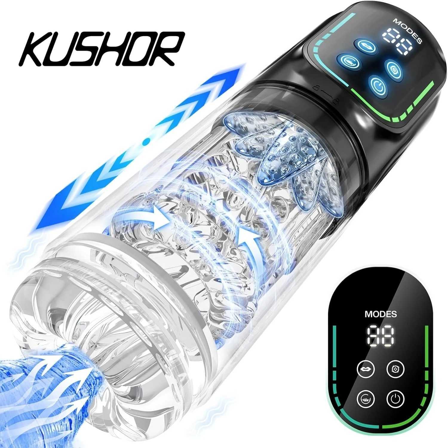 Automatic Thrusting Rotation Male Masturbator Sucking Licking LCD Vacuum Penis Pump Water SPA Real Pocket Pussy Sex Toys for Men W250807