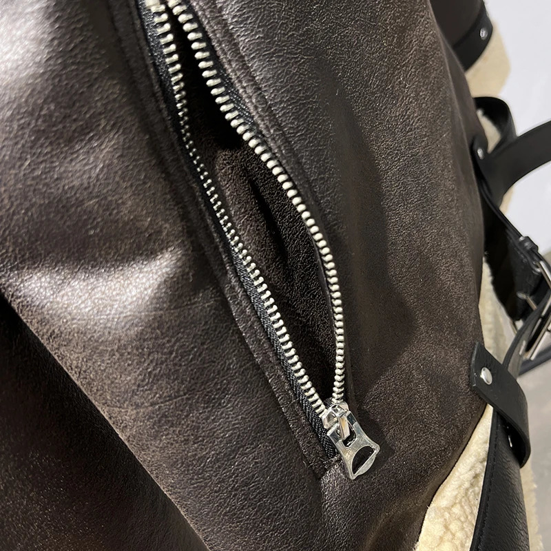 BSK TRAF autumn and winter womens fashion classic style lapel loose zipper decoration warm lamb fur jacket 250804