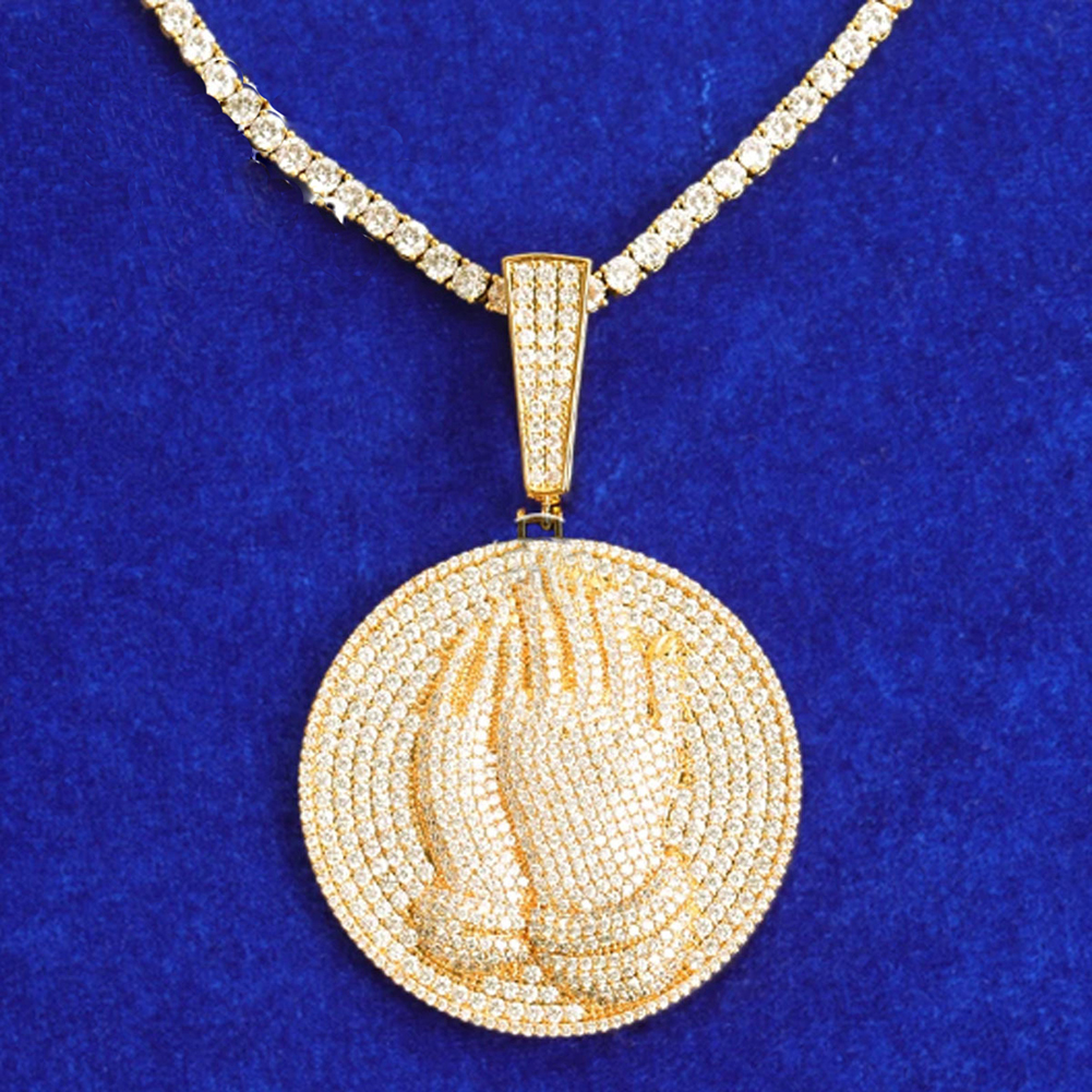 Hip Hop Playing Hand Pendant Necklace Full 5A Zircon Real Gold Plated Women Men Jewelry Gift