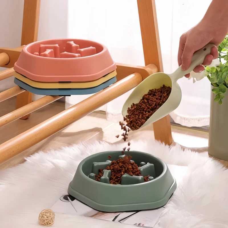 Pet Cat Dog Slow Food Bowl Fat Help Healthy Round Anti-choking Thickened And Non-slip Multiple Colors Shapes Y250806
