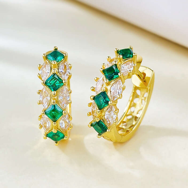 Mujing Jewelry S Sier Women's Colorful Gemstone Artificial Emerald Simulated Dia Earrings Daily Fashion