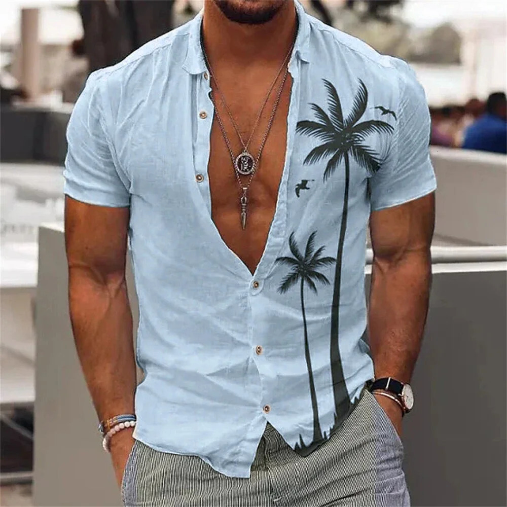 Coconut Hawaiian Shirt Mens 3d Print Casual Beach Streetwear Oversized Top Summer Short Sleeve 250807