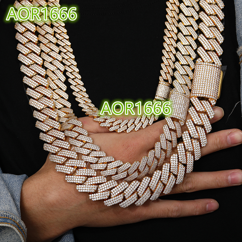 Hip Hop Jewelry Fashion 18K Gold Plated Brass CZ Zircon Diamond Luxury Iced Out Chunky Cuban Link Chain Necklace for Men Women