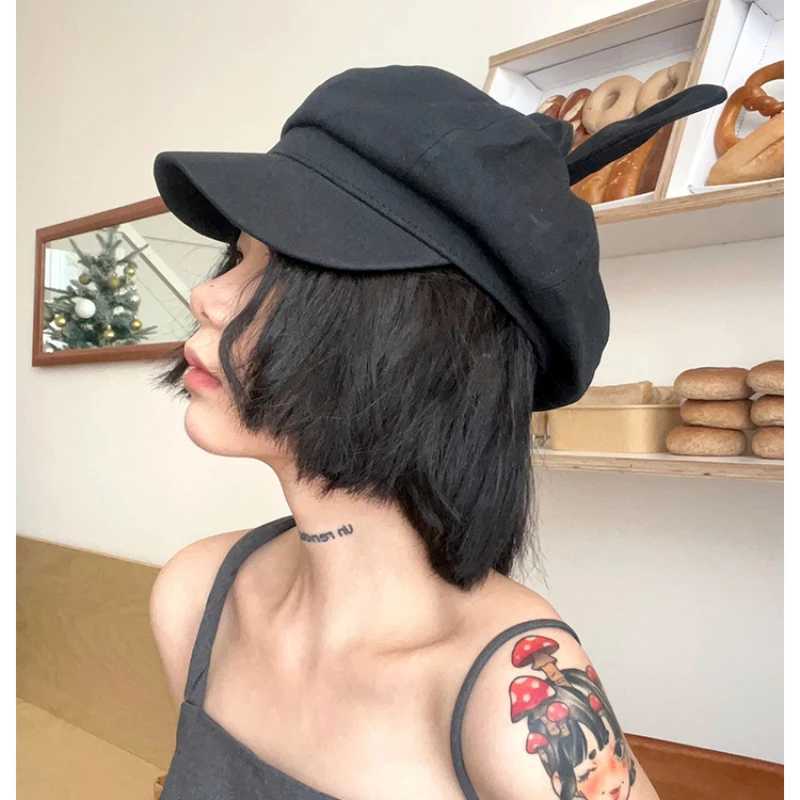 ute Bow Ears Berets for Women Spring Summer Travel Sunscreen Korean Version Y2k Sweet Cool Girl Retro Octagonal Painter Hats XJ250807