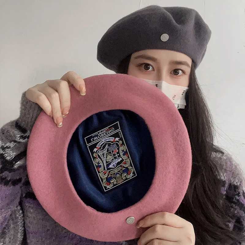 Vintage Winter Thick Warm Woolen Plain Beret Hat for Womens Girls Spanish Print Artist Casual Solid Color Beanie C XJ250807