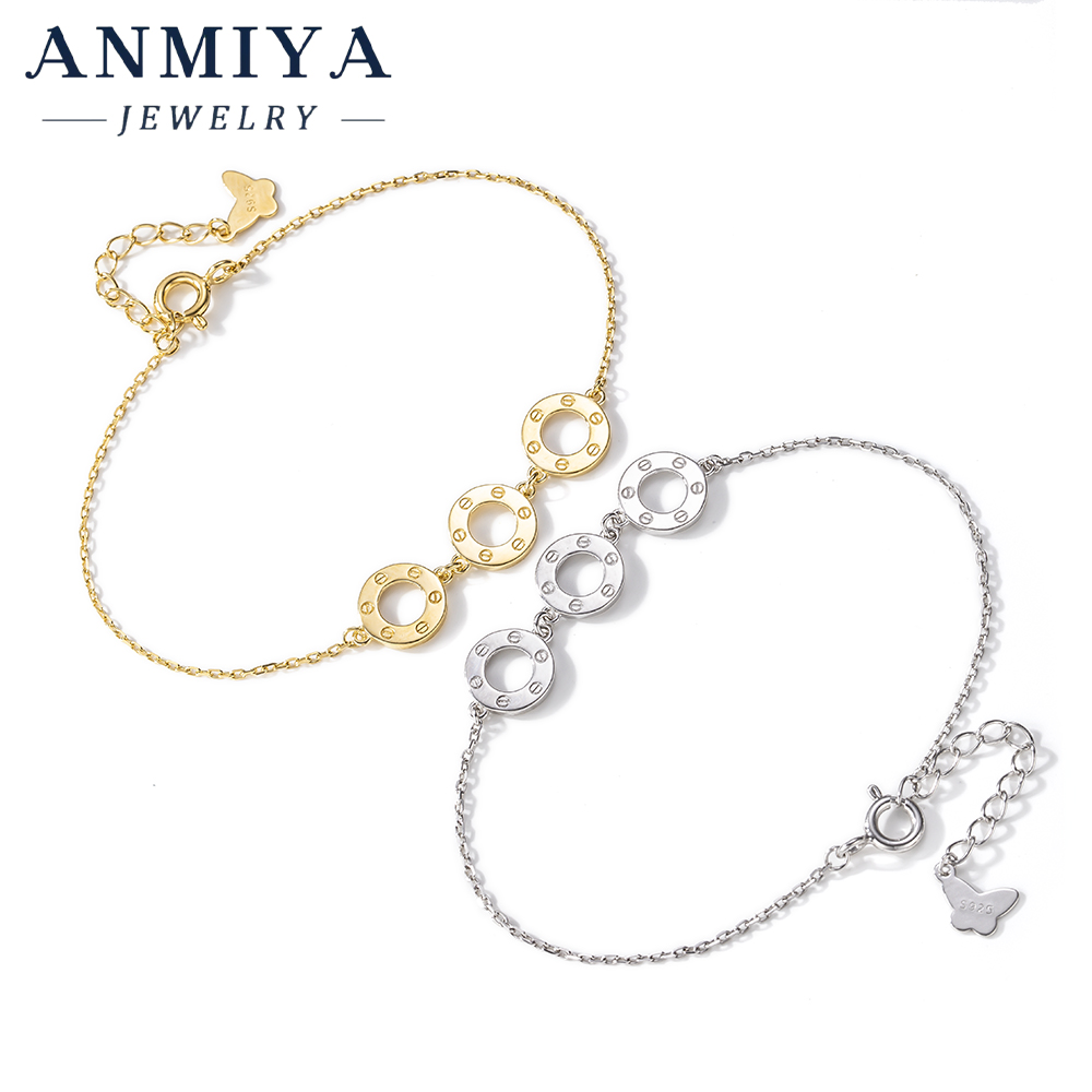 French Luxury Bracelet Three Hollow Out Round Shape 18k Gold Friendship Bracelet 925 Silver