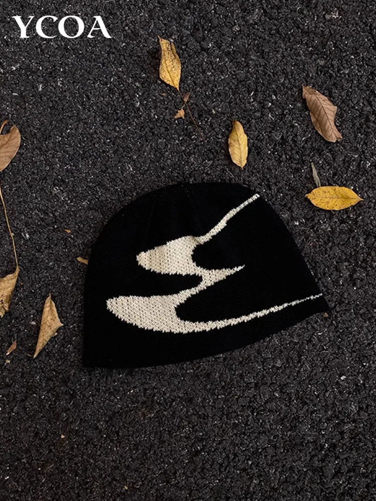 Men Beanies Knit Y2k Hip Hop Graphic Caps Streetwear Winter Gothic Vintage Korean Fashion Pullover Accessories Unisex Women Hats 250806