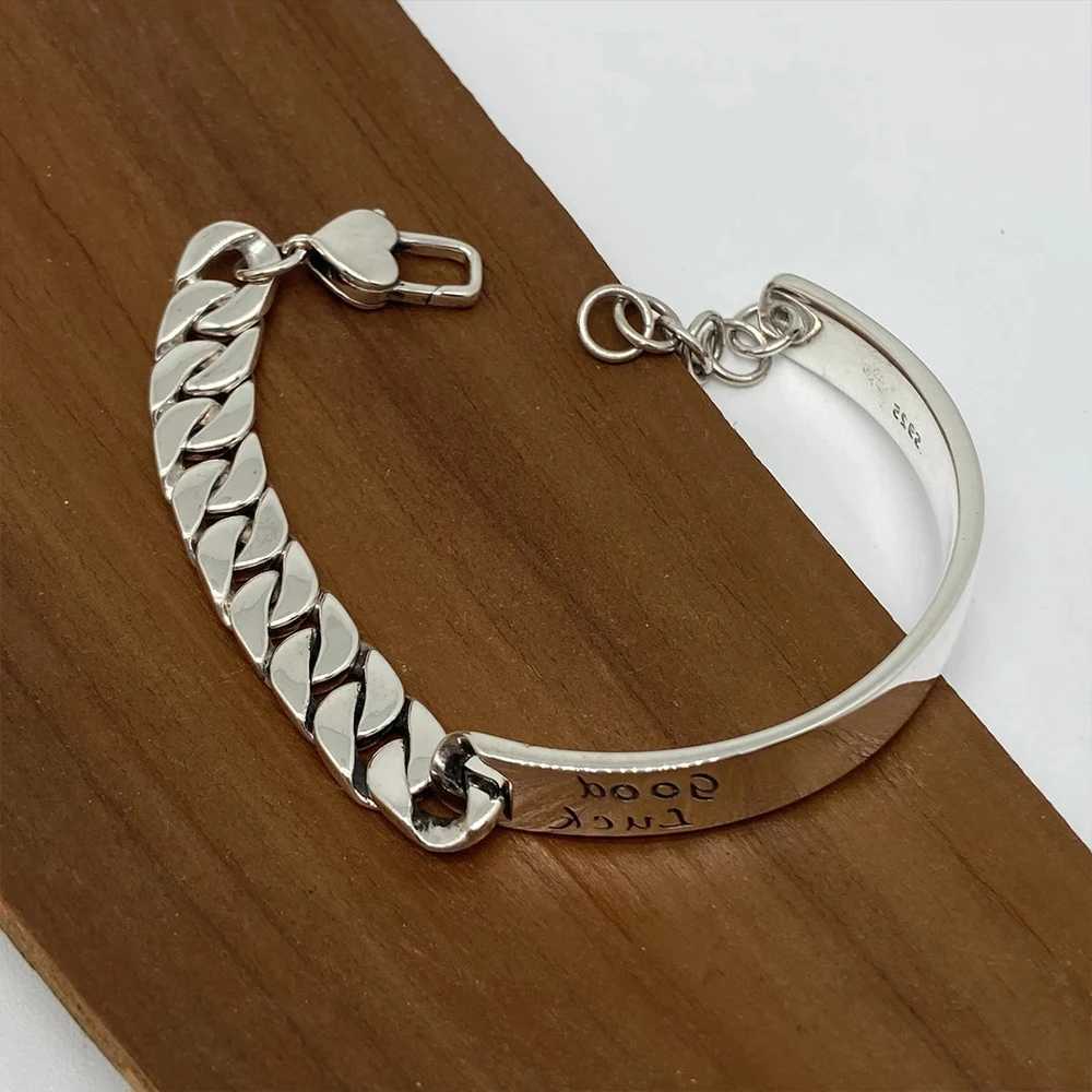 925 Sterling Silver Chain Asymmetric Bracelet for Women Vintage Lucky Letter Punk Jewelry Gift Dropshipping W250807