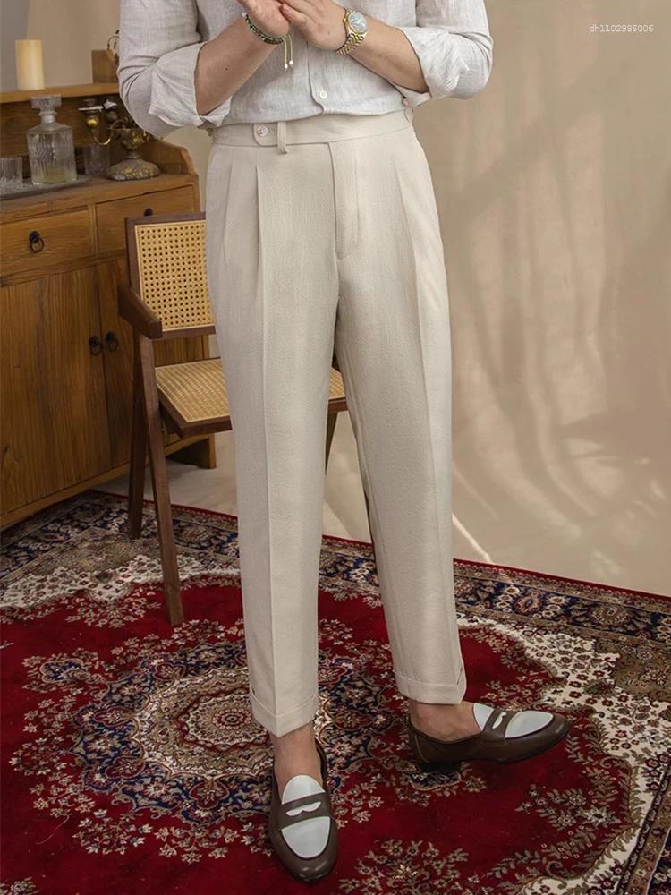 Men's Pants Naples Style Trousers Mens Casual Solid Color Pleated High Waist 2025 Spring Fall Trendy Slim Fit Straight