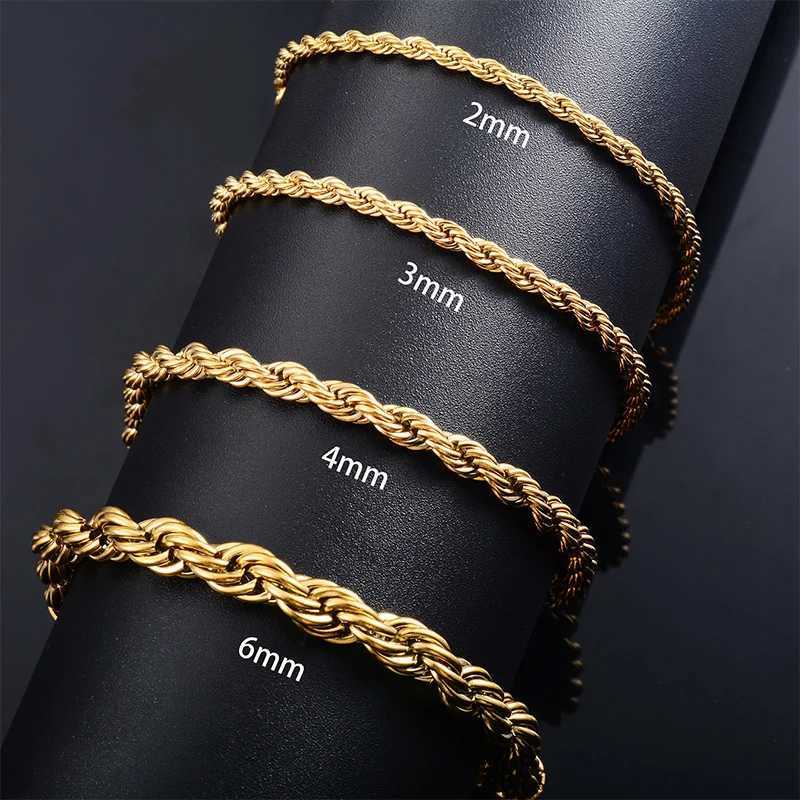 Men Stainless Steel Rope Chain Bracelet for Women Hand Bangle in Gold/Silver Color Foot Ankle Anklet Jewelry Accessories DIY Gift W250807