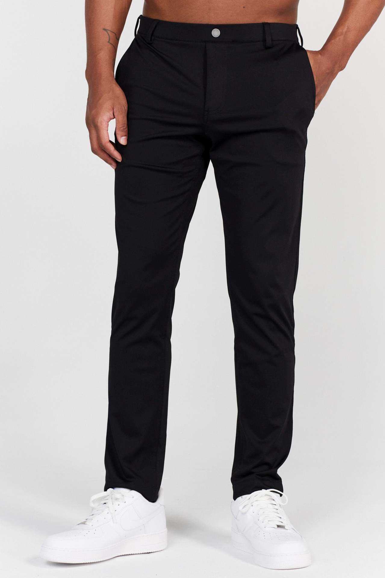 2024 New Style European and American Four-Season Slim Fit Men's Casual Solid Color Real Back Pocket Long Pants