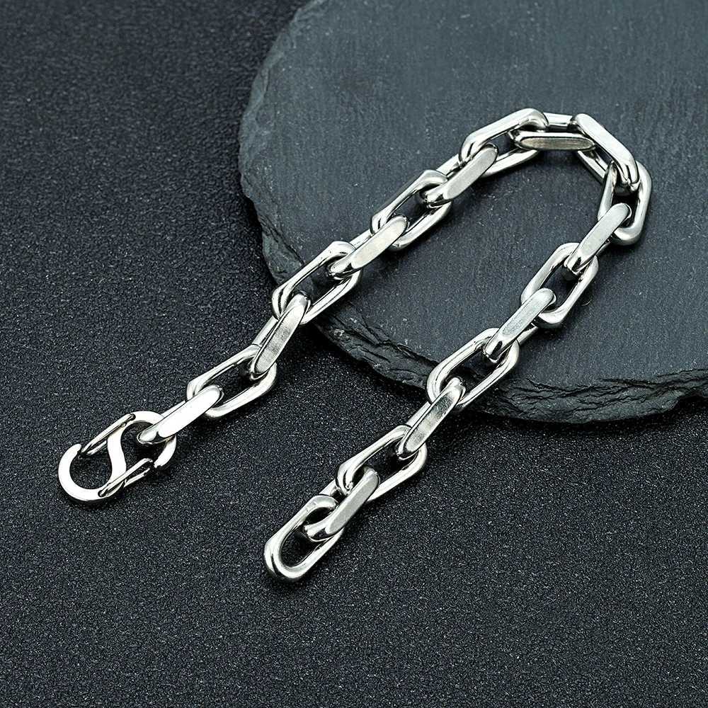MKENDN Fashion Rectangle Chain Link Men Bracelet Punk Stainless Steel Motorcycle Bracelets Mens Jewelry With Double S Clasp W250807