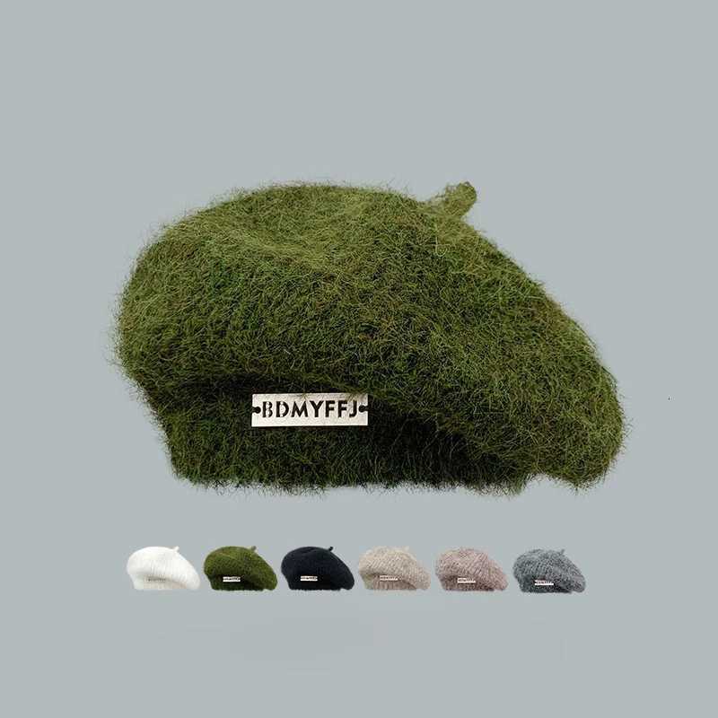 Autumn Winter Knitted Berets for Women Mohair Iron Standard Knitted Hat Girls Plush Painter C All-match Cute Womens Hats XJ250807