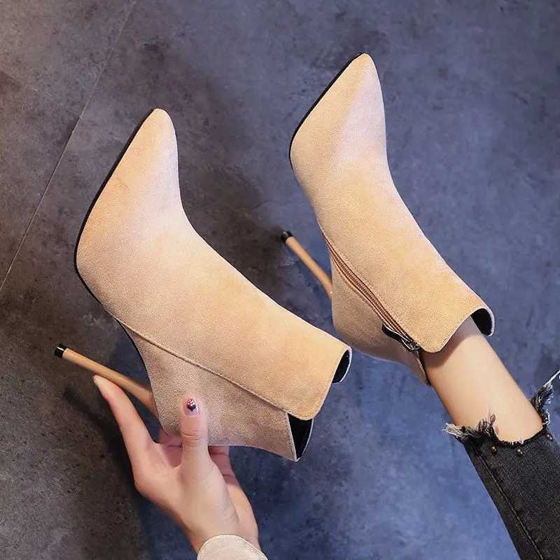 Short Shoes for Women Womens Ankle Boots Very High Heels Footwear Pointed Toe Pink Suede Booties Heeled Sexy Chic and Elegant XJ250807