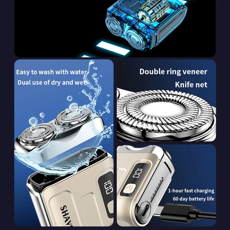 Travel Electric Shaver For Men Double Floating Magnetic Blade Head Portable Beard Knife Rechargeable MINI Rotary Electric Razor 250805