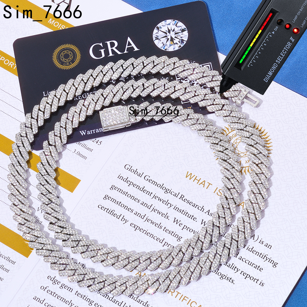 Hiphop Hight Quality VVS Moissanite 8mm Flip Button Link Chain Necklace 8mm 925 Silver Cuban Chain Men Jewelry