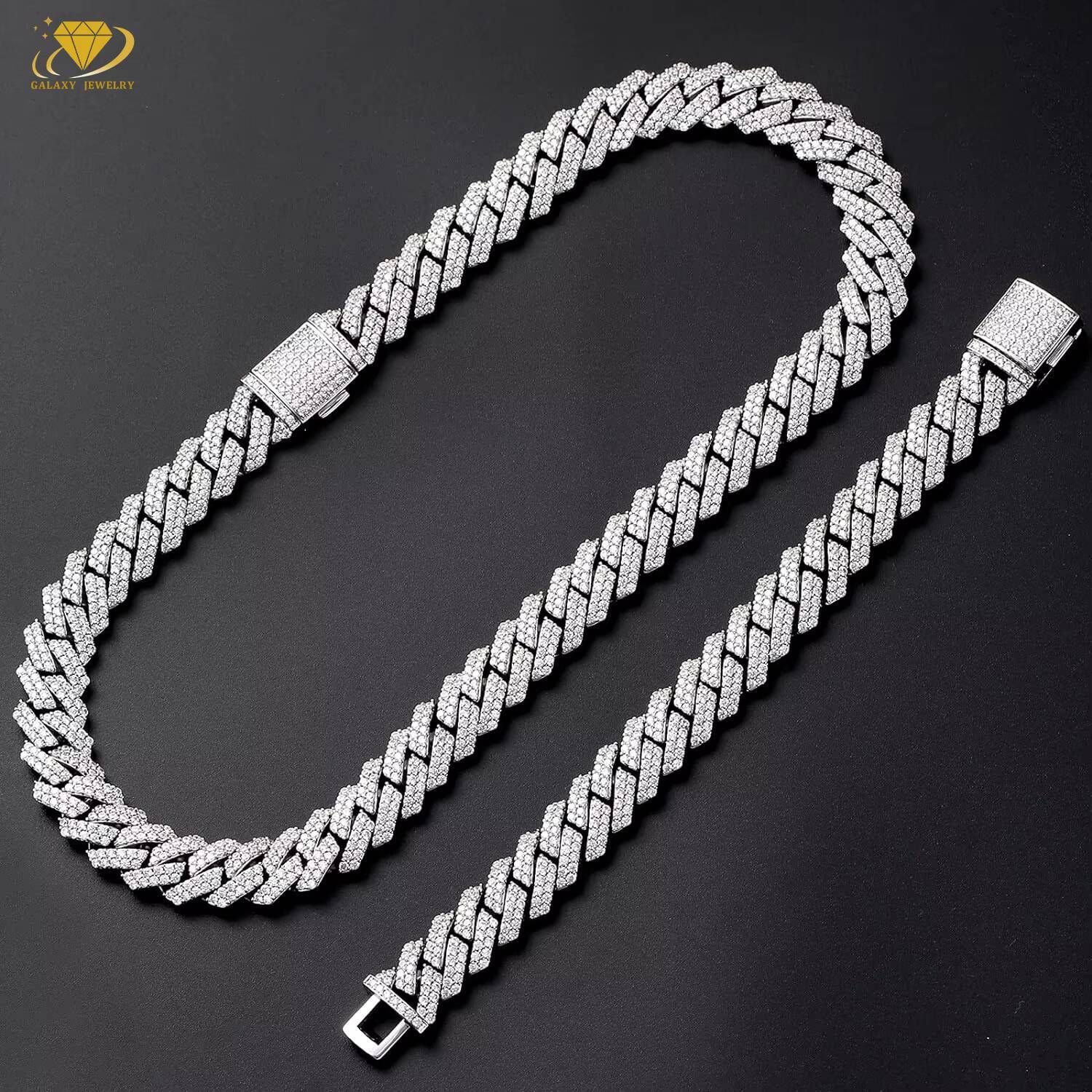Cuban Chain Bracelet Iced Out 2 Rows Moissanite Diamond Hip Hop 925 Sterling Silver 15mm 18mm 20mm Cuban Link Chain Necklace
