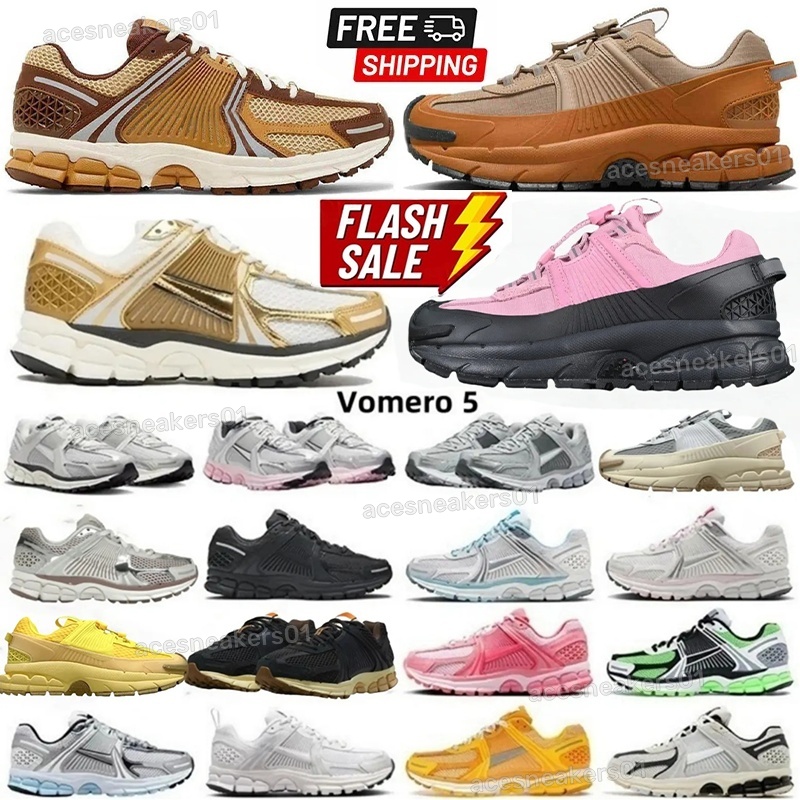 Top Quality Designer Running Shoes Vomero 5 Roam Metallic Gold Photon Dust Pink Thunder Blue Triple Black Flax Vomeros Mens Women Flat Trainers Sneakers 36-45