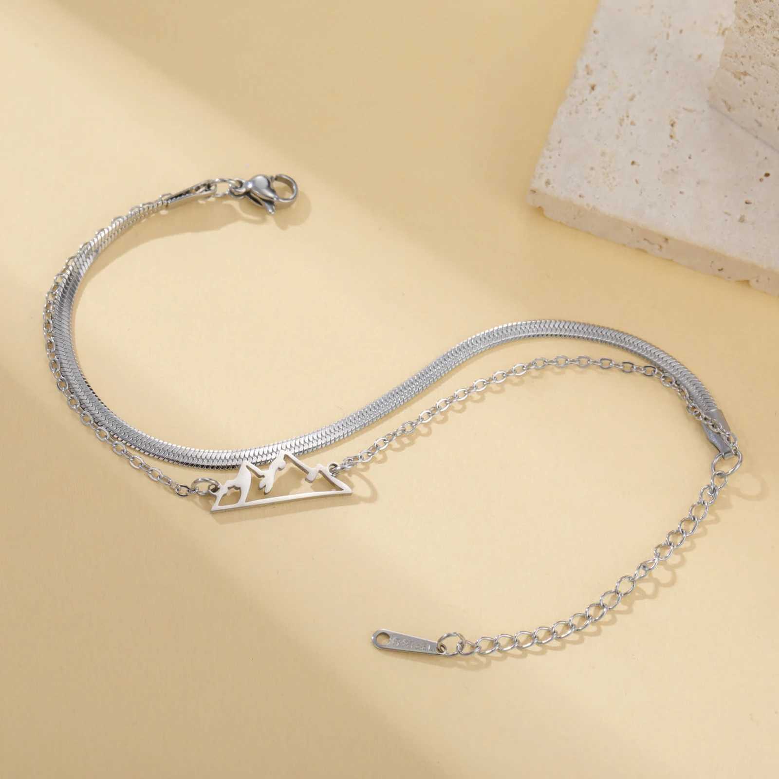 Lucktune Mountain Charms Stainless Steel Bracelet Jewelry For Women Fashion Double Chain Womens Hand Bracelets Birthday Gift W250807