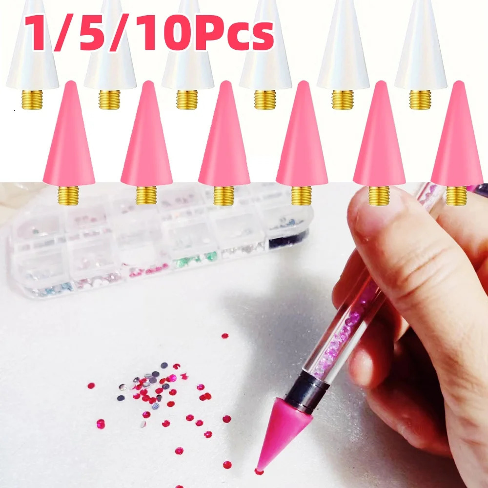 1/5/10Pcs Nail Dotting Replacement Wax Head White Pink Rhinestones/Gems/Charms Picking Up Pen Tips Manicure Art Dot Drill Tools 250805