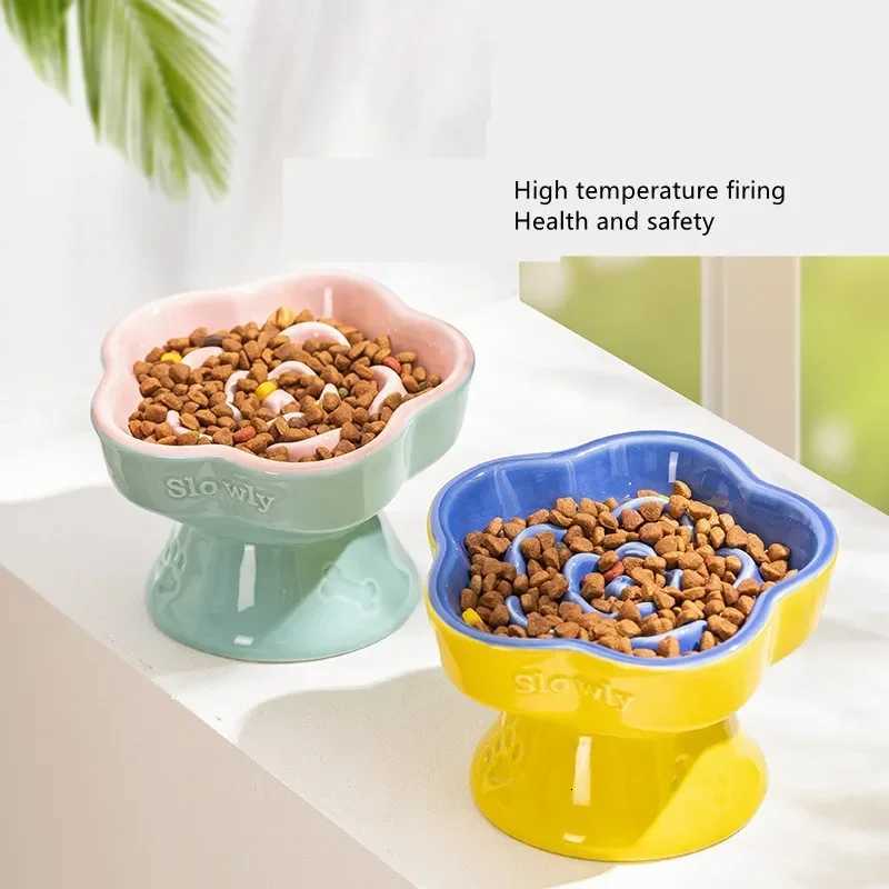 New Pet Feeding Slow Bowl Creative Flower-Shaped Dog Cat Feeder Ceramics Water Bowl Kitten Food Container Pet Accessories Y250806