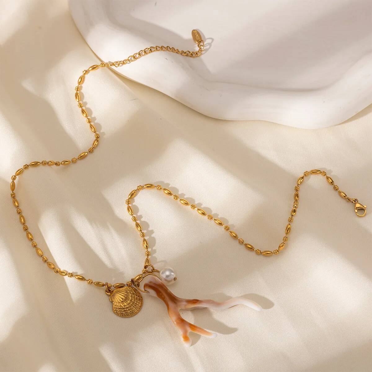 Stainless Steel White Coral Coarse Rope Woven Necklace Jewelry for Women