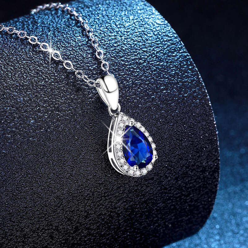 Moissanite Gemstone Iced Out VVS Silver Inlaid Cultivated Red Blue Emerald Necklace