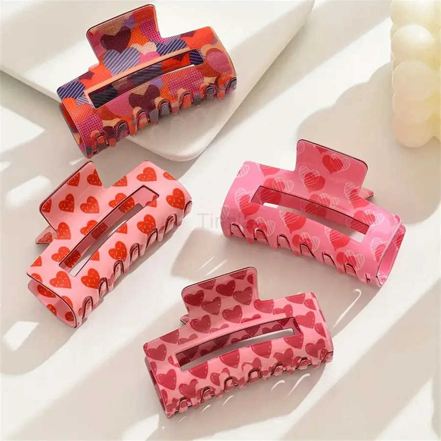 Hot-selling Fashion Rose Love Print Clip New Pink Valentines Day Atmosphere Womens Hair Clip Clip Hair Accessories U250807