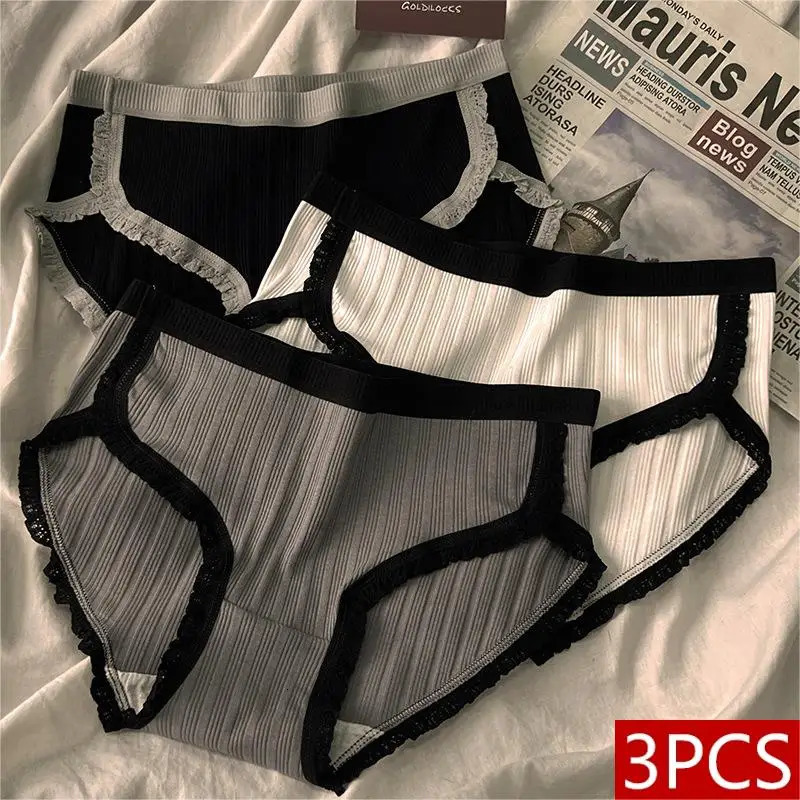 3PcsSet Cotton Panties MidWaist Womens Underwear Female Breathable Underpants Girls Solid Color Briefs Short Sexy Lingerie 250807