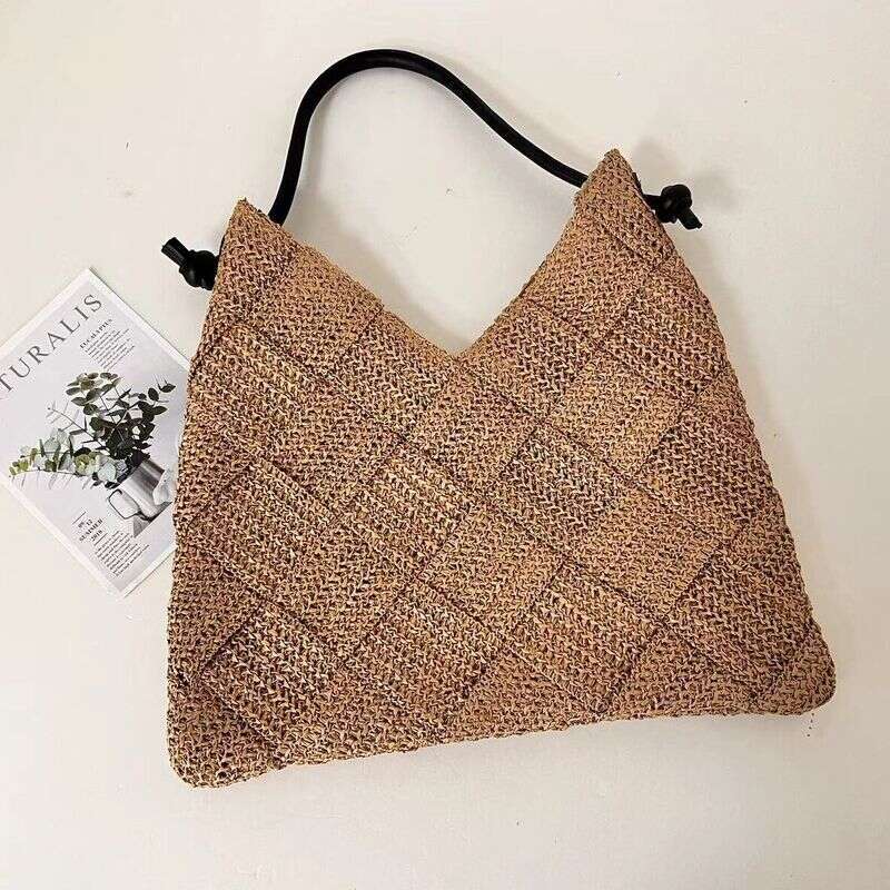 Casual hollow one shoulder cotton new lazy style hand held straw woven seaside holiday beach women's bag