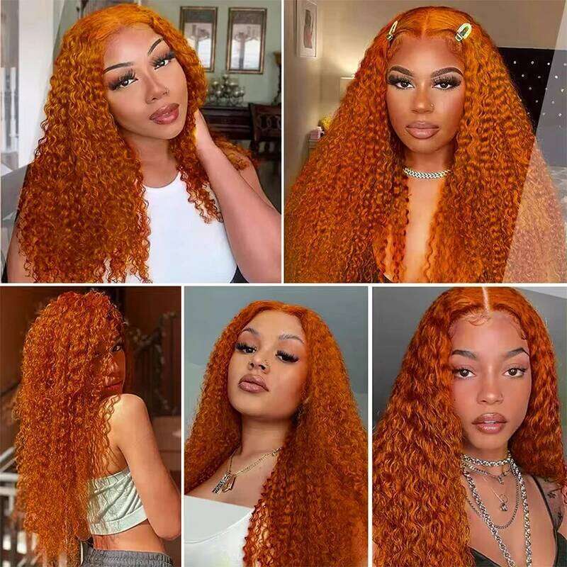Ginger Orange Water Wave #350 Colored 13X6 13X4 Transparent Lace Front Wig Human Hair For Women Deep Curly Wigs synthetic Pre Plucked