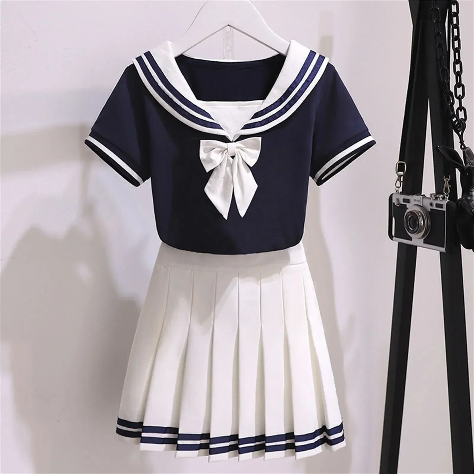 Black White JK Uniform Summer Short Sleeve ShirtPleated Skirts Japanese School Uniforms 410T Girls Sailor Sets COS 250729