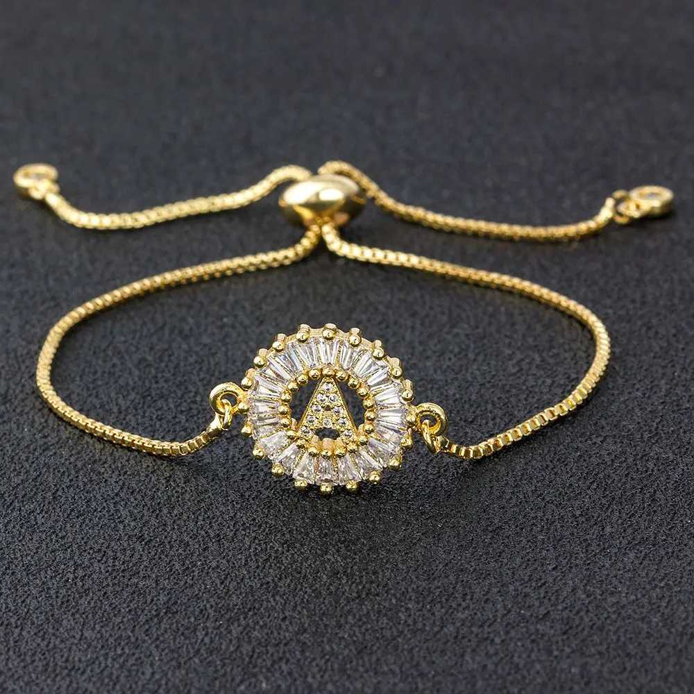 Nidin Hot A-Z Initial Micro Pave Cubic Zircon Letter Men Charm Chain Bracelets Adjustable For Women Jewelry Lovers Gift Bangle W250807