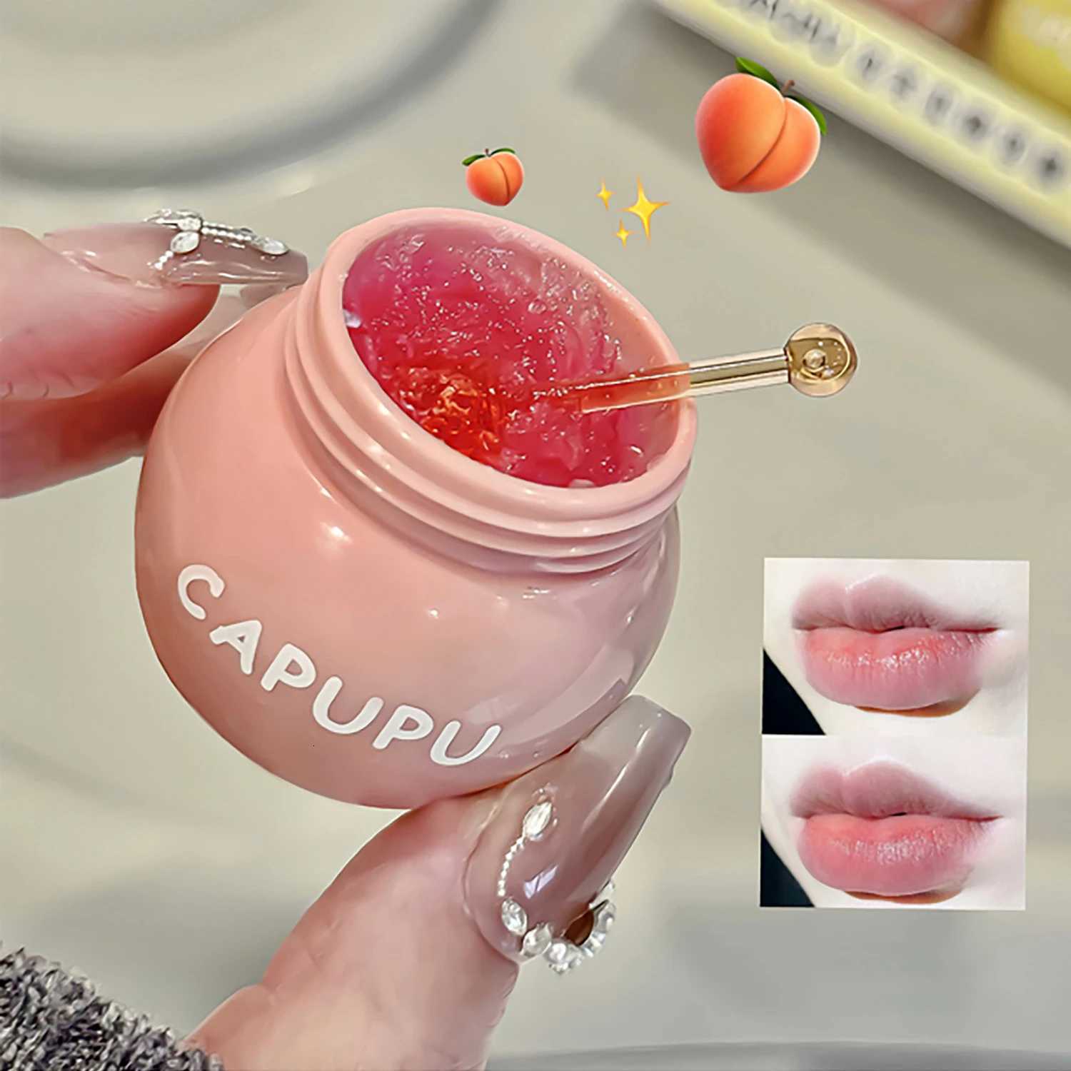1Pcs Peach Jelly Lip Balm Clear Moisturizing Hydrating Reduce Lip Lines Honey Lip Oil Fruit Lipstick Lips Care Makeup CosmeticsXJ250807