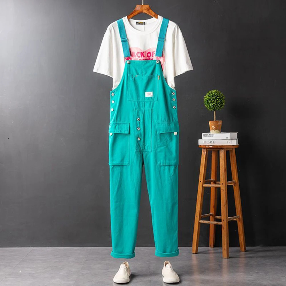 American High Street Solid Color Work Overalls 2024 Fashion Ahmei Khaki Retro Loose Trend Casual Jumpsuit For Men 250804