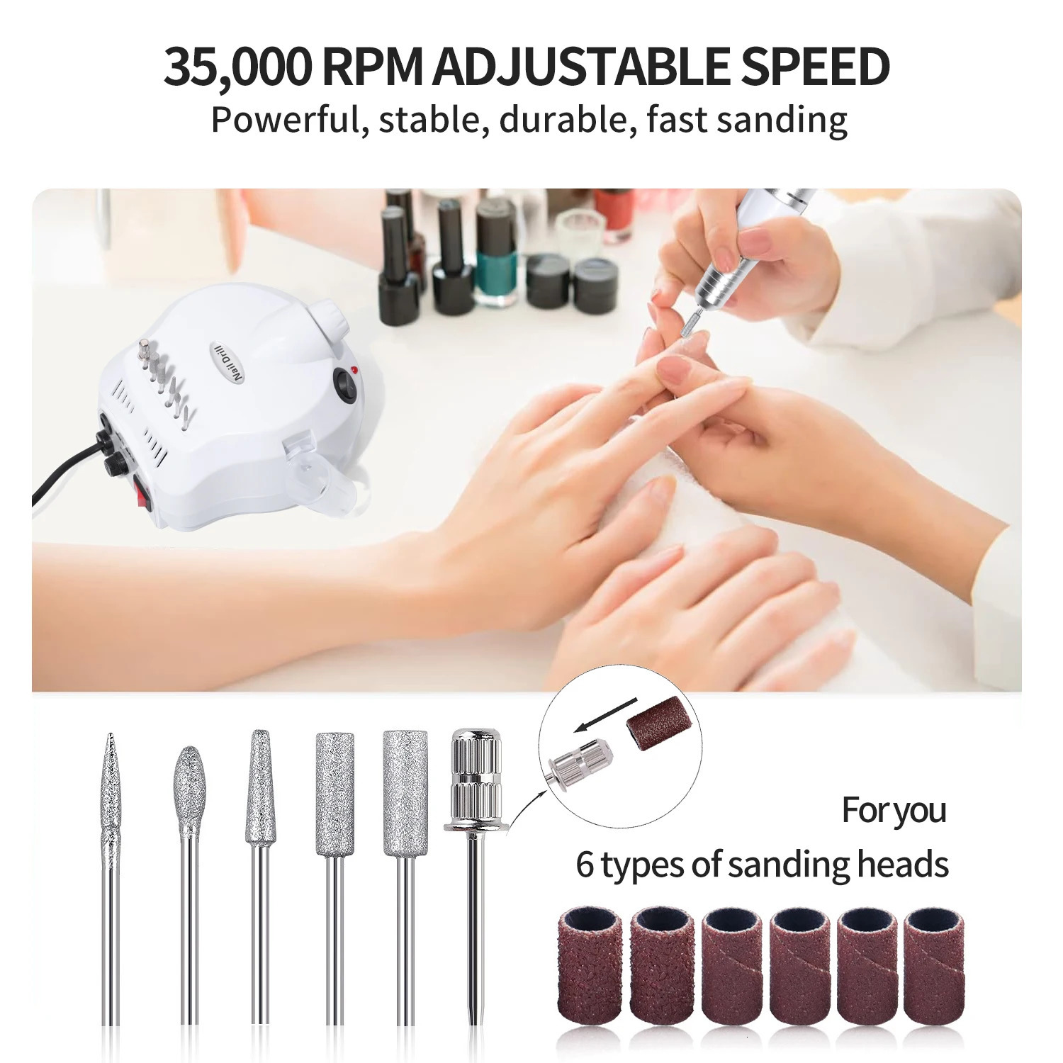35000RPM Electric Nail Drill Machine Cutter Set Nail Gel Polisher Nail tools Salon Equipment Strong Polishing Tool Nail File Kit 250807