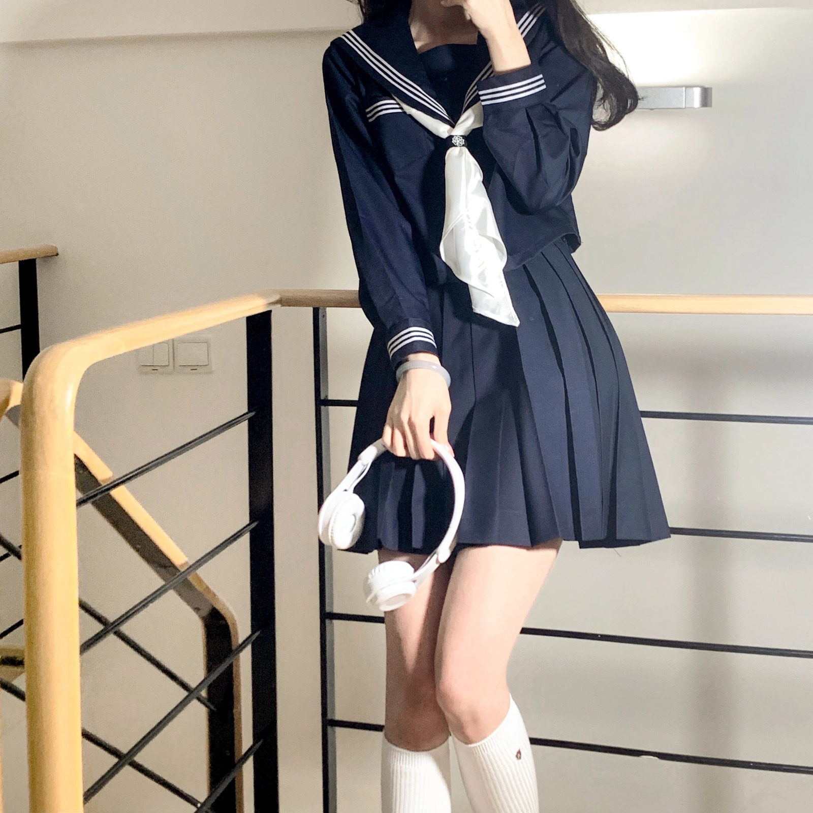 Navy Three Lines Sailor Suit Summer Spring Japanese School Uniform College High Girls Students Uniforms Pleated Skirt 250729