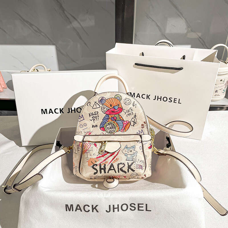 Hong Kong kJhosel Genuine Leather Graffiti Backpack High-End Feel Double Shoulder Bag for Women 202 Fashion