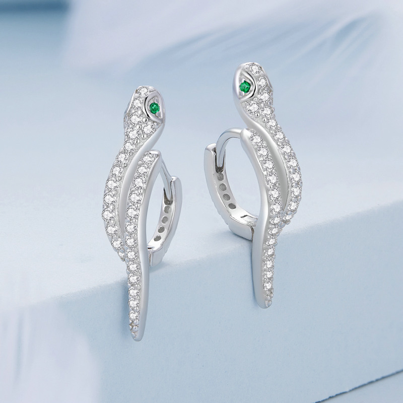 Hot-selling Pure Silver S925 Serpentine Snake Ear Stud Earrings Plated Platinum Zircon Animal Earrings BSE669 Snake Earrings Cuff
