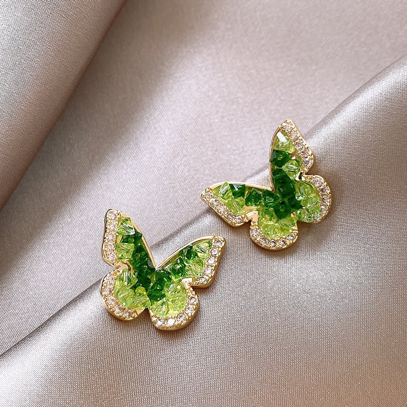 Free Shipping Designer Luxury Jewelry Green Crystal Butterfly Unique Women's Earrings Niche Temperament Studs High-end Fashion Accessories