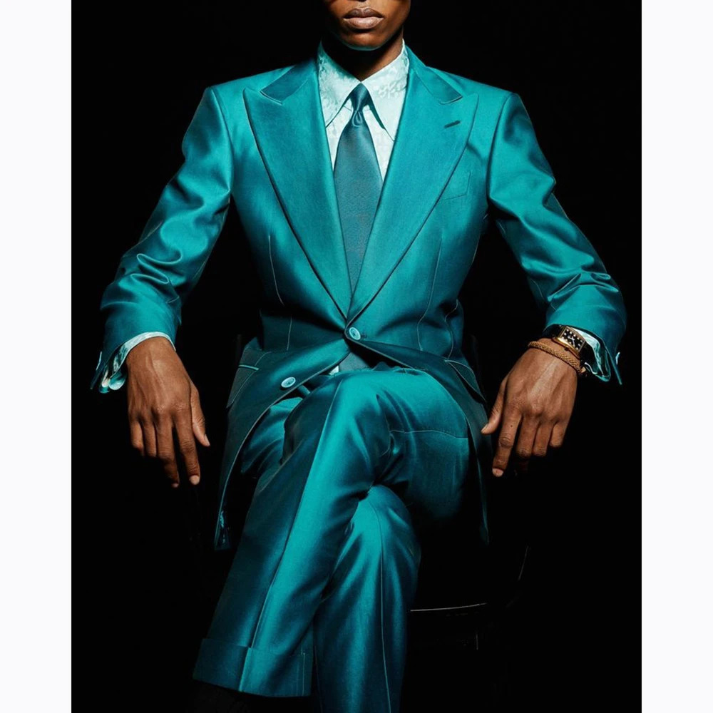 Wedding Mens Suits Formal Single Breasted Lapel Slim Fit Satin Outfits Customzied High Quality 2 Piece Jacket Pants 250807
