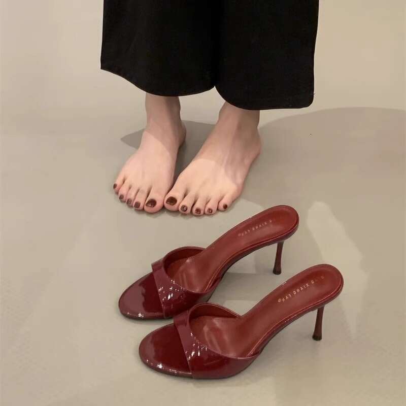 shoes Pointed Open Toe Stiletto High Heels 2025 Designer New Style One Strap Slippers Fashionable Versatile Brightening Red Sandals