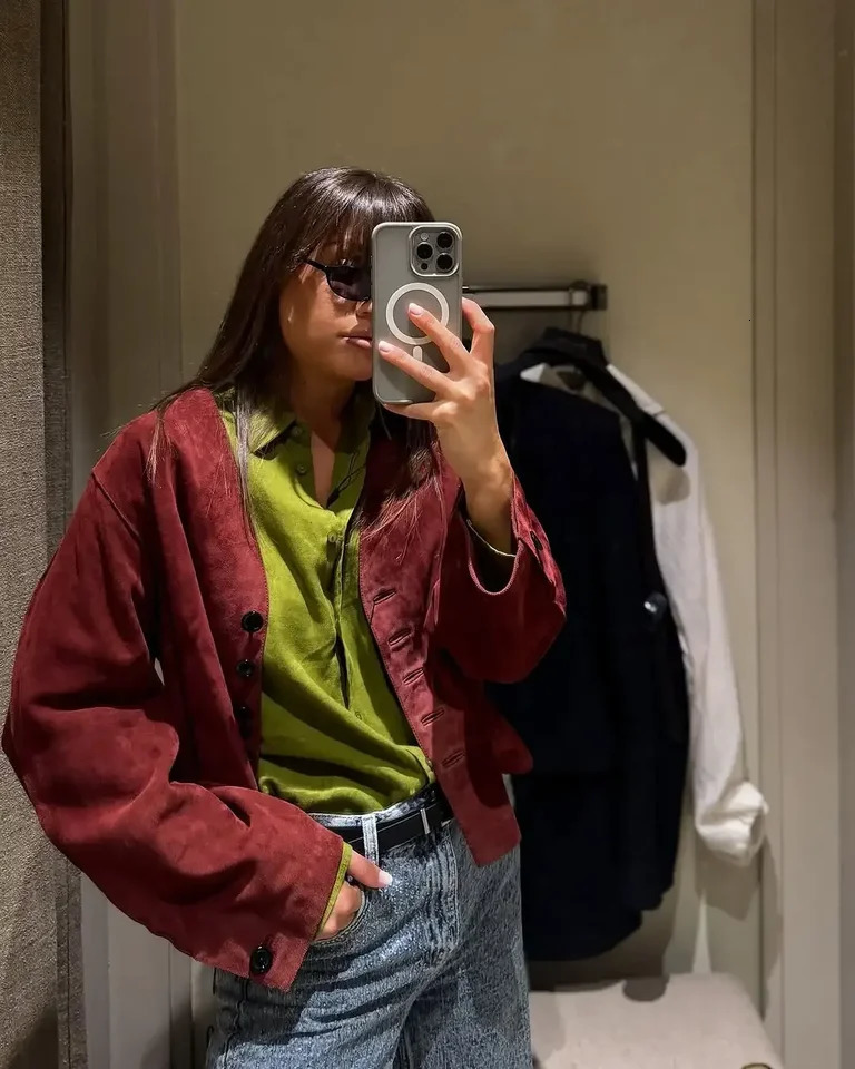 Suede V Neck Jacket Womens Temperament Single Breasted Loose Short Coat Street Autumn Jackets Retro Collection 250805