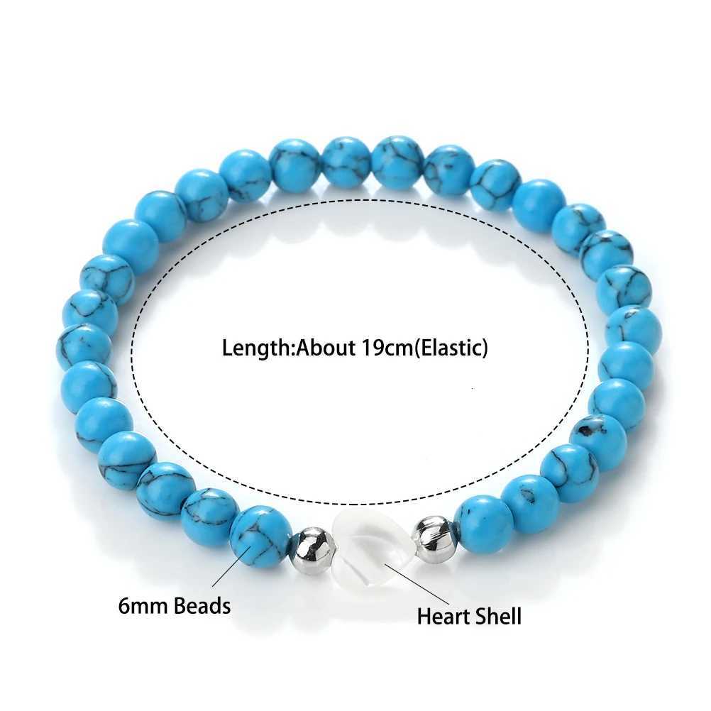 6mm Blue Pine Beads Tiger Eye Lava Stone Bracelet Pendant Love Shell Women Men Trendy Beaded Wristband Meditation Jewelry W250807